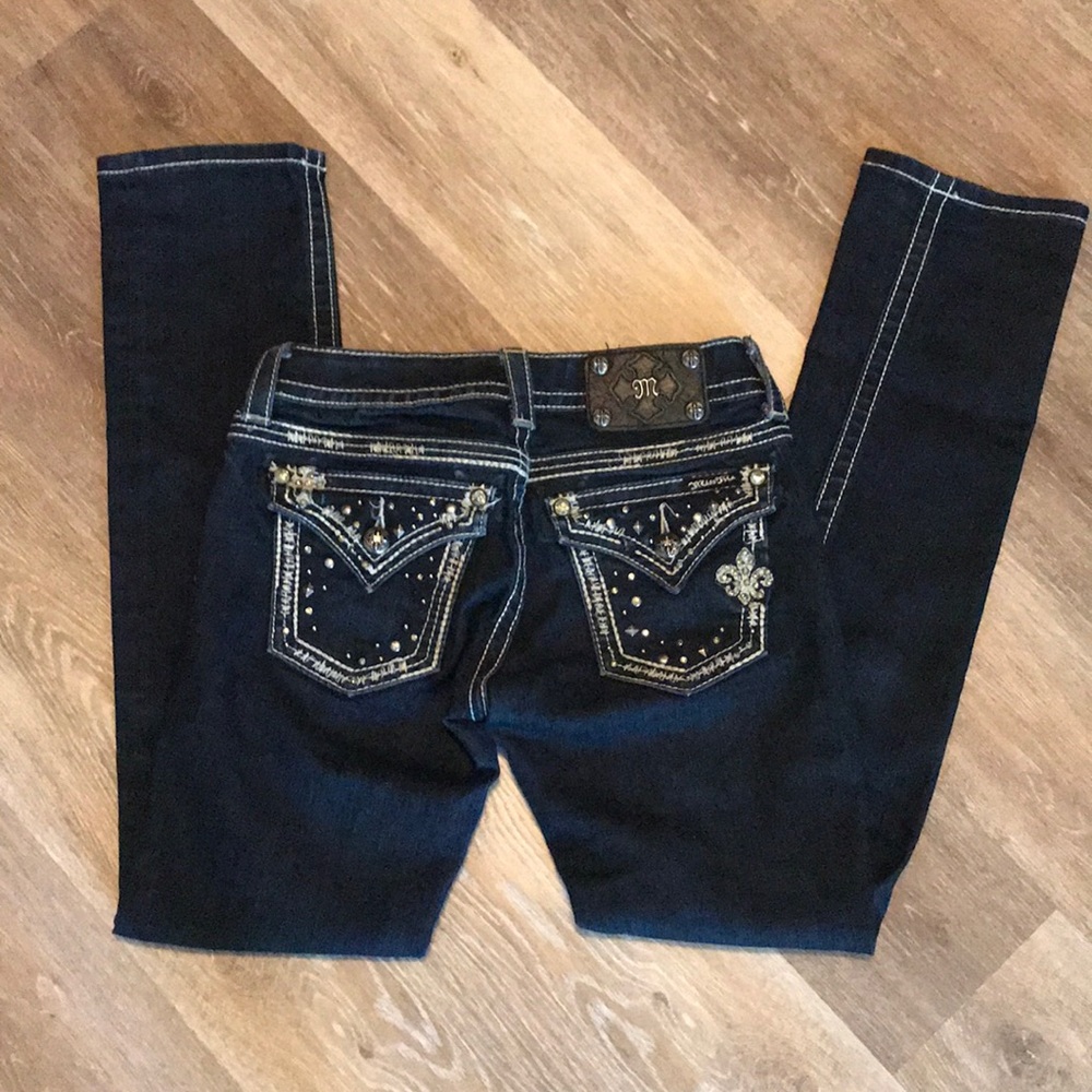 MISS ME Straight Leg bling flap pocket jeans 25